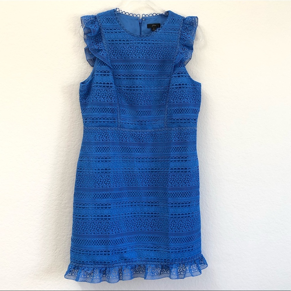 J Crew Cap Sleeve Ruffle Lace Dress Blue